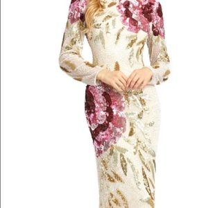 Stunning Mac Duggal Floral Sequin Long-Sleeve Column Gown